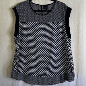 Worthington Women's Blouse Top Geometric Design Sleeveless Black & Cream Size XL